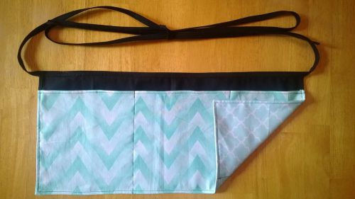 2 in 1 Reversible petite mint green chevron wave waitress half apron, 3 pocket