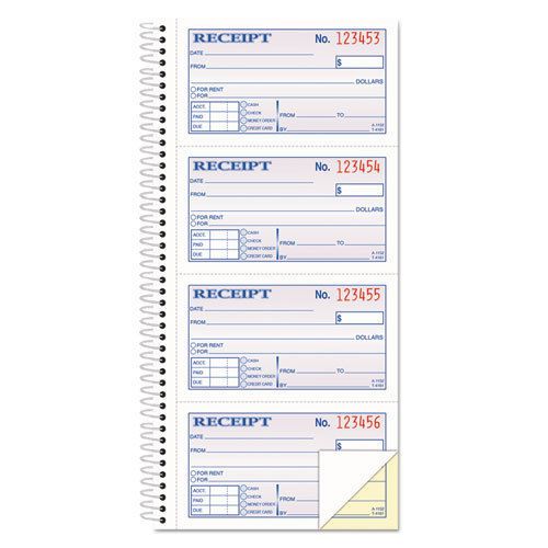 Two-Part Rent Receipt Book, 2 3/4 x 4 3/4, Carbonless, 200 Forms