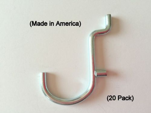 (20 pack) jumbo j, 1 inch all metal peg hooks  for 1/8 &amp; 1/4 inch pegboard (usa) for sale