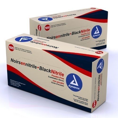 Dynarex 2523 Nitrile Exam Gloves, Large, Black Pack of 100