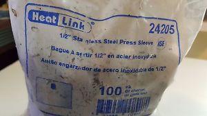 Bag of 100 HeatLink 24205 1/2&#034; Stainless Steel Press Sleeves PEX Crimp-On 200PSI