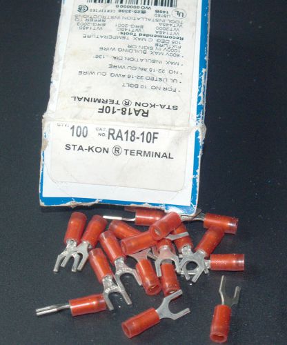 100 Thomas &amp; Betts STA-KON  Insulated Spade Fork Crimp Terminals RA18-10F