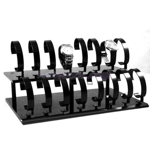 BLACK 2-Tier WRIST WATCH BRACELET Jewellery DISPLAY STAND Holder Organizer