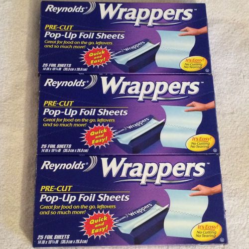 3 LOT OF REYNOLDS WRAPPERS PRE CUT POP UP FOIL SHEETS, 75 14&#034;x10.25&#034; FOIL SHEETS