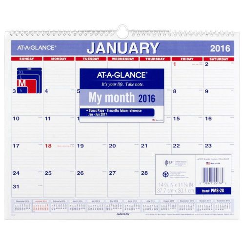 AT-A-GLANCE Monthly Wall Calendar 2016 12 Months 15 x 12 Inch Page Size (PM828)
