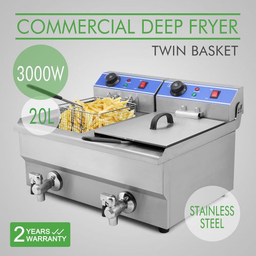 Commercial Electric 20L Deep Fryer w/ Timer and Drain Stainless Steel French Fry