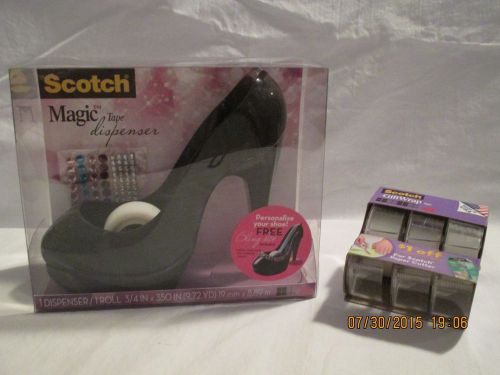 Scotch magic tape stiletto shoe dispenser w/ 3 pack of gift wrap tape for sale