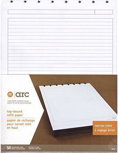 M By Staples Arc System Narrow Ruled Premium Top Bound Refill Paper, White,