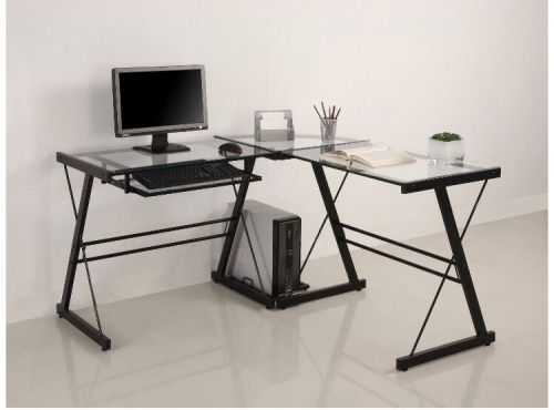 Walker Edison Soreno 3-Piece Corner Desk, Black with Glass