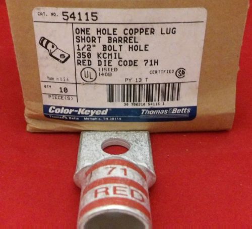 Thomas &amp; betts red 71h lug 54115 1-hole short barrel 1/2&#034; 4/0awg compression lug for sale