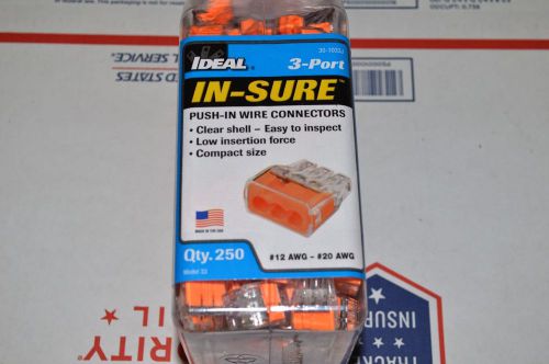 IDEAL 30-1033J Push-In Wire Nut Connector, 3-Port, Orange ,PK 250