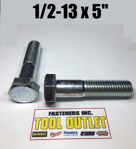 (Qty 125) 1/2-13 x 5&#034;  Hex Bolt Zinc Plated Grade 5 Cap Screw Partial Thread