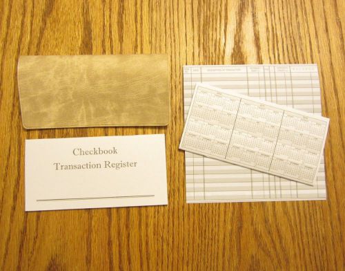 10 CHECKBOOK TRANSACTION REGISTERS &amp; 1 WHITE PARCHMENT VINYL CHECK BOOK COVER