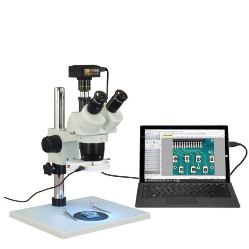 Trinocular 10X-20X-30X-60X 5MP USB3 Stereo Table Microscope 144 LED Ring Light