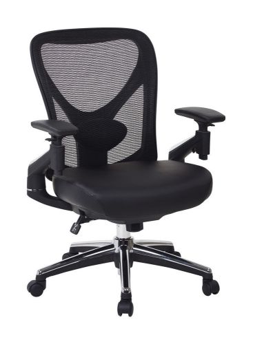 ProGrid Mesh Back Managers Chair with Leather Seat, Chrome Accents Arms, Ratchet