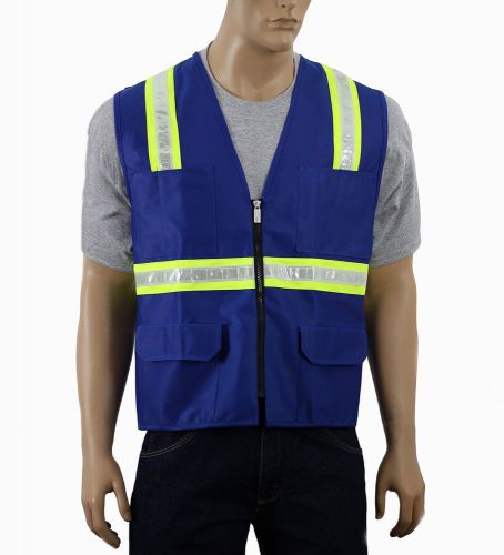 Safety depot two tone royal blue reflective surveyor safety vest with zipper ... for sale
