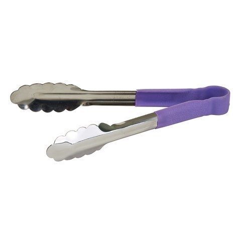 Winco UTPH-12P, 12-Inch Stainless Steel Utility Tong with Purple Handle, Allerge