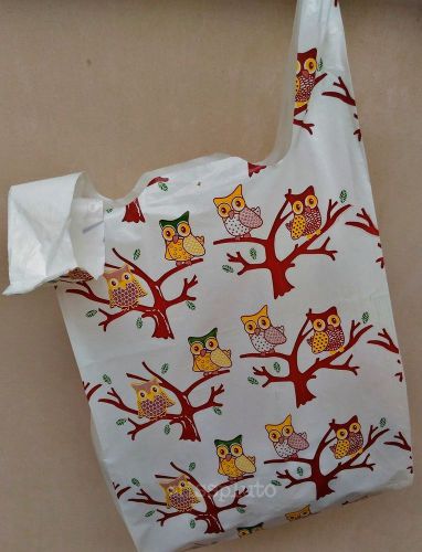 NEW PACKAGE 24 PCS  PRINT CUTE OWL GOOD QUALITY PLASTIC MERCHANDISE  HANDLE BAGS