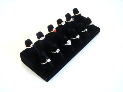 Black Velvet 12 Finger Ring Showcase Counter Top Display