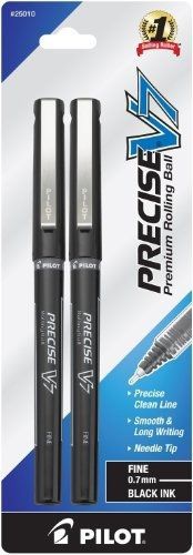 Pilot Precise V7 Stick Rolling Ball Pens, Fine Point, 2-Pack, Black Ink (25010)