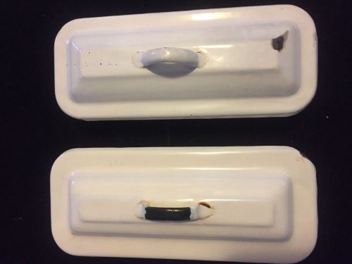 Lot of 2 enamel disinfection sterilization medical trays w/lids hospital for sale