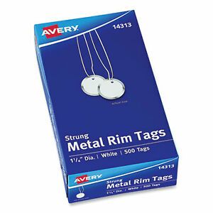 Avery Heavyweight Stock Metal Rim Tags, 1 1/4 Dia, White, 500/Box 14313