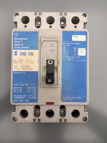 Westinghouse Circuit Breaker Cat #EHD3030L 480 VAC 3 Pole 30A Series C