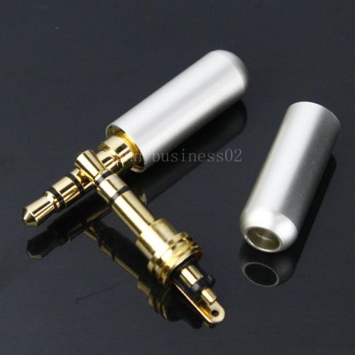 2pcs 3 Pole 3.5mm  Male Repair headphone Jack Plug Metal Audio Soldering White