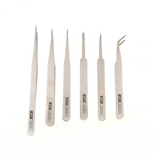 6 Pcs Industrial Anti-static Tweezer Maintenance Steel Stainless repair tool Kit