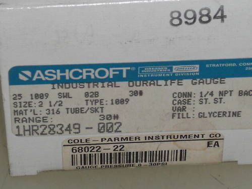 ASHCROFT GAUGE 1HR28349-902 *NEW IN BOX*