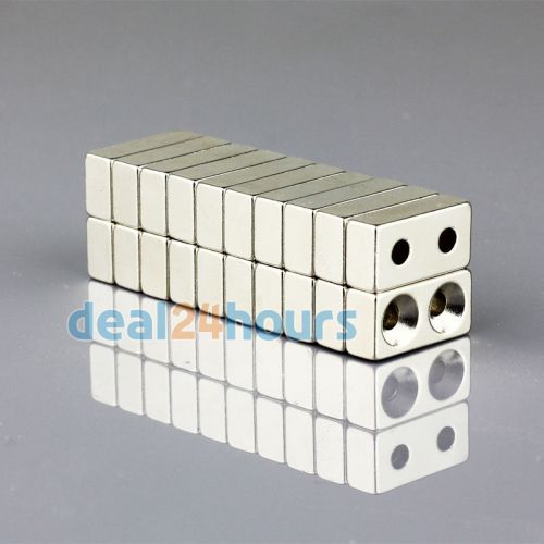 20pcs N35 Strong Block Magnets 20 x 10 x 6 mm 2 Holes 3mm Rare Earth Neodymium