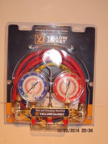 Yellow Jacket 42004 Series 41 Manifold,3-1/8&#034;Gauges w/Hoses, R22/404A/410A NISP