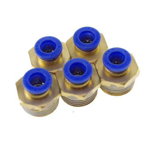 Lot5 one touch push in brass tube straight union connector male bspt 1/2&#034; to 8mm for sale