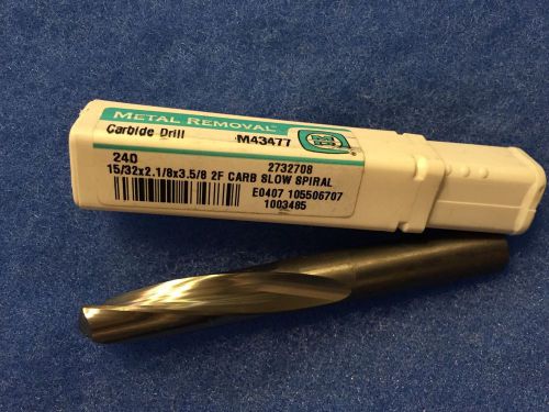 (1) METAL REMOVAL M43477 15/32X2.1/8X3.5/8 2FL Carbide Slow Spiral DRILL