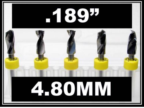 .189&#034; - 4.80mm - 1/8&#034; Shank  Carbide Drill Bits FIVE Pcs CNC Dremel Model Hobby
