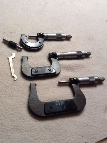 Micrometer Set- 3 Pcs. 0-1&#034;, 1&#034;-2&#034;, 2&#034;-3&#034; Nice Condition, With Storage Box.