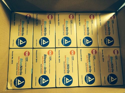 10 Dynarex Glove Safe-Touch Blue Nitrile Powder Free, Large, Non-Sterile, 100/BX