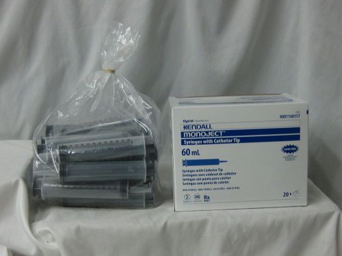 Kendall Monoject 60 ml Syringes with Catheter Tip Latex Free Box of 20 NIB