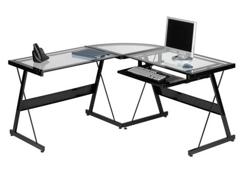 Z-Line Designs Legacy Glass Top L-Desk TEMPERED GLASS