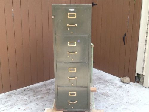 4 DRAWER LEGAL SIZE FIRE-PROOF FILE CABINET by Shaw Walker w/LOCK &amp; KEY Green