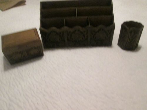 Vintage Lerner Desk Organizer Faux Wood Letter Mail Holder Caddy, Pencil, Addres