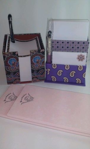 6 Vera Bradley Take Note Paper Cube Cafe Latte Simply Violet Crystal Stylus Pen