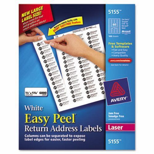 Avery Easy Peel Laser Mailing Labels, 2/3 x 1-3/4, White, 6000/Pack (AVE5155)