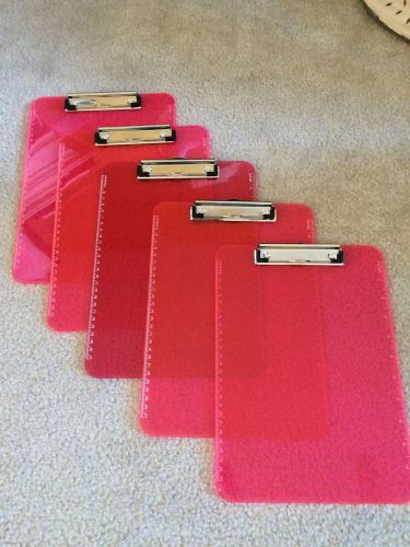 Plastic Clipboard,w/ Flat Clip,9&#034;x12&#034;,Translucent Clear Neon Pink