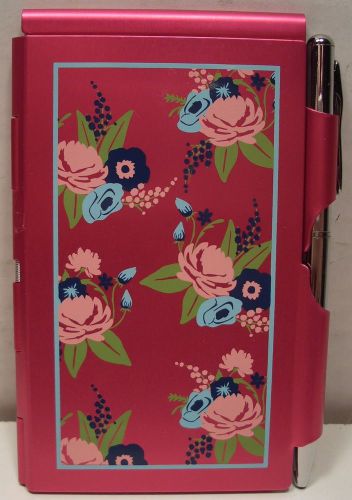 WELLSPRING FLIPNOTES METAL NOTE PAD w/ PEN SPRING-LOADED PINK FLORAL