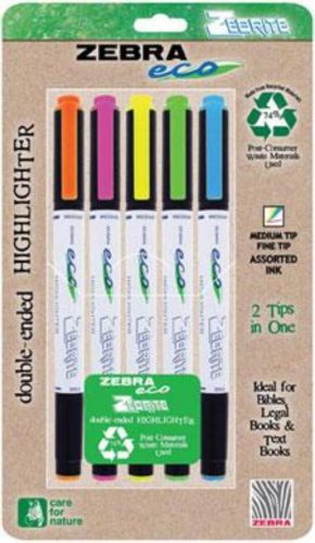 Zebra Double-Ended Eco Zebrite Highlighter Chisel/Fine 5 Count Assorted