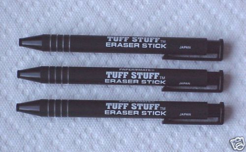 One Lot of SIX (6) PAPERMATE &#034;TUFF STUFF&#034; ERASER STICKS NEW Black Barrels