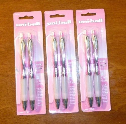 Uni-Ball Signo 207 Pink Ribbon Gel Pen Medium Pt Black Ink 1745148 2 pk x 3