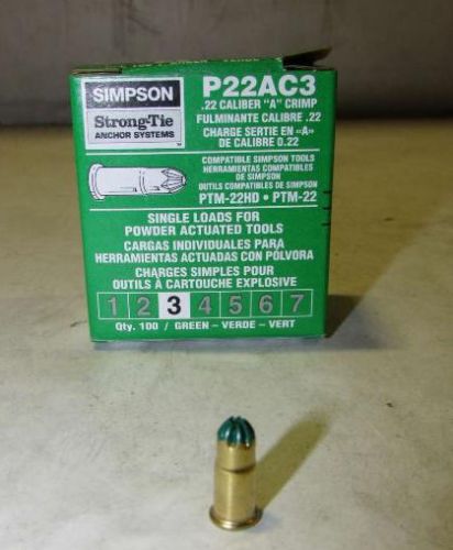 10  Boxes / 1000 Simpson Strong-Tie P22AC3  .22 Cal A Crimp Loads, Green  No. 3