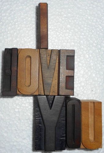 Vintage letterpress letter wood type printers block &#034;i love you&#034; collection.b823 for sale